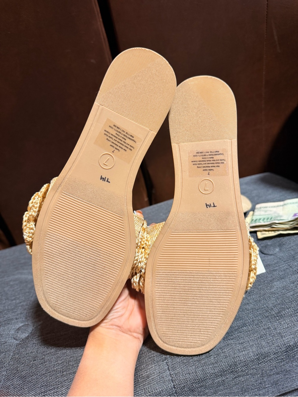 A New Day Coco Tan Raffia Flower Slide Sandals [Size7] - Picture 4 of 7